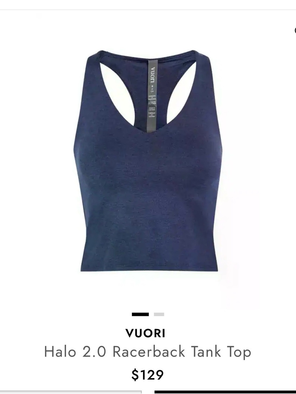 Vuori Navy Racerback Crop Tank